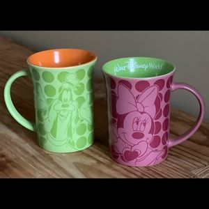 Vintage Disney Parks Minnie Mouse Goofy Tone on Tone Mugs Green Pink Orange